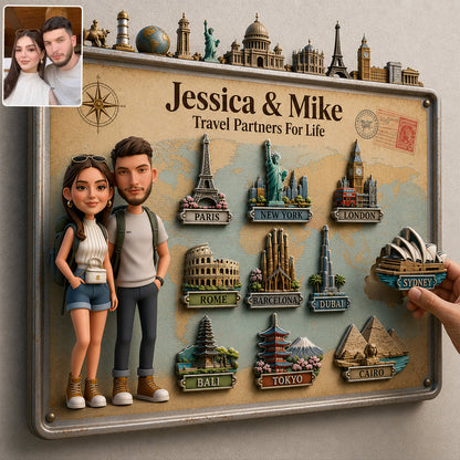 Travel Magnet Display Broad - Personalized Travelling 3D Printed Cut Metal Sign