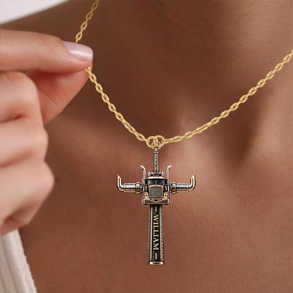Semi Truck Cross - Personalized Trucker Shaped Metal Pendant Necklace