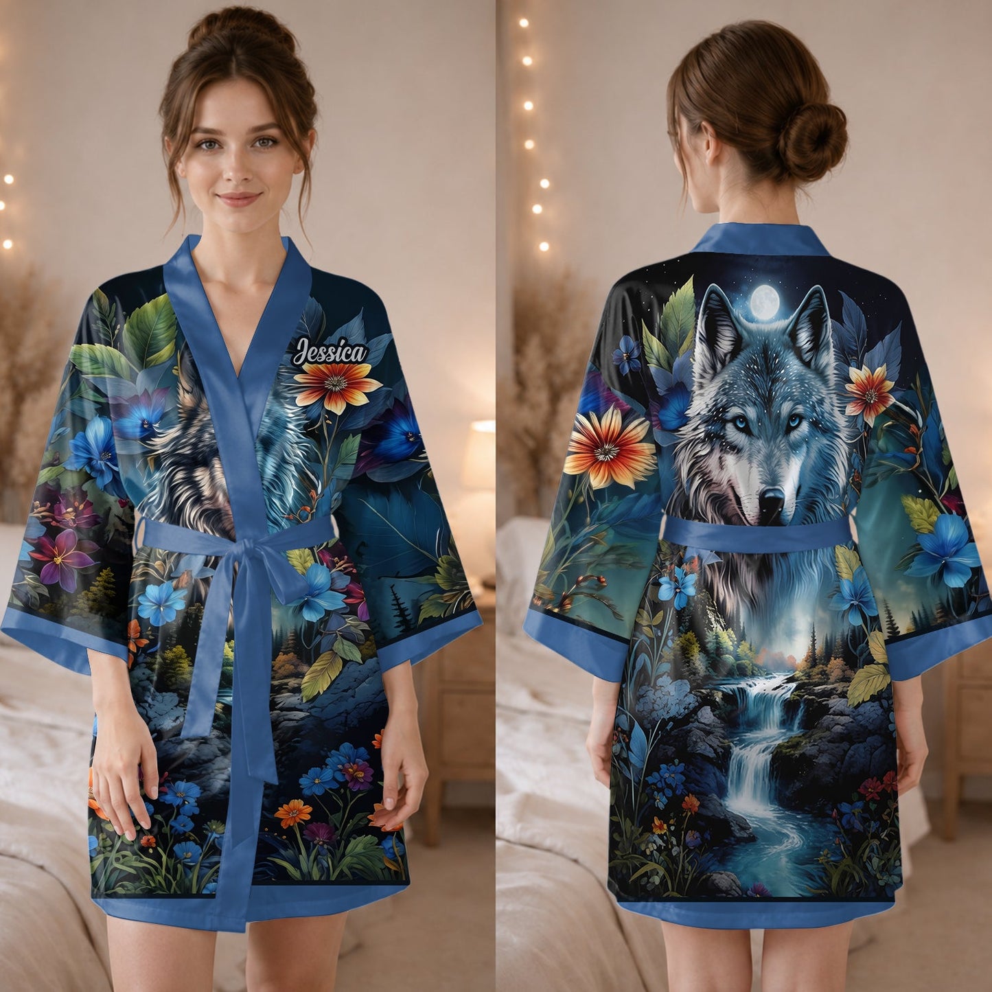 Strong Wolf - Personalized Wolf Satin Robe