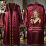 My Broom Broke - Personalized Wine Satin Robe