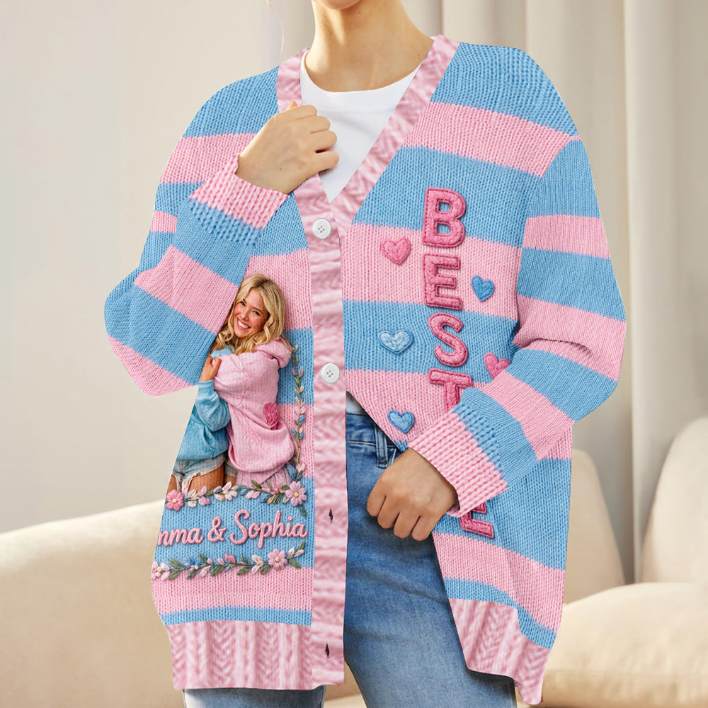 Any Photo Bestie Forever - Personalized Bestie Cardigan Sweater