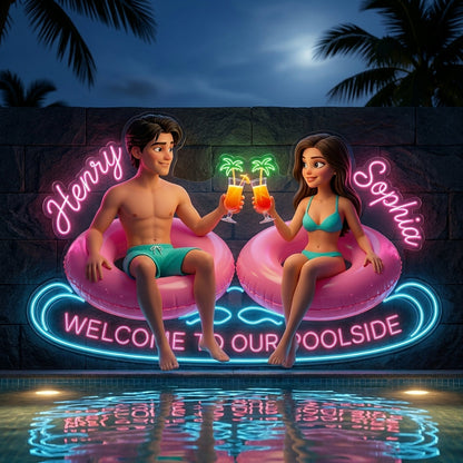 Welcome To Our Poolside - Personalized Couple Neon LED Light Sign