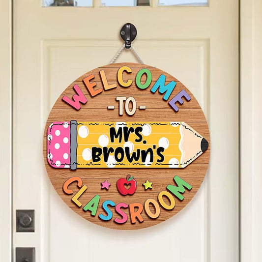 Back To School Gift Idea, Welcome to Classroom - Personalized Teacher Custom Shaped Wood Sign