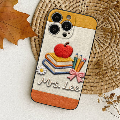 Teacher Gifts - Personalized Teacher 3D Embossed Leather Phone Case