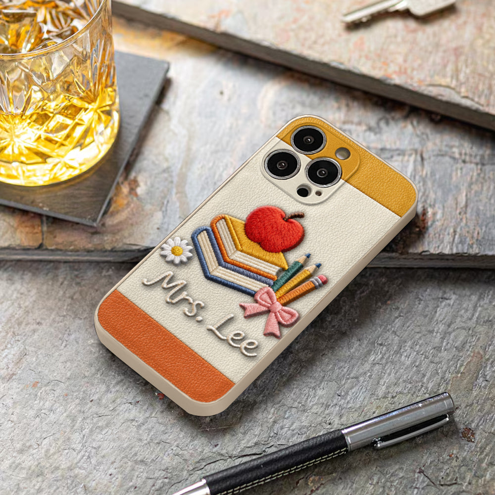 Teacher Gifts - Personalized Teacher 3D Embossed Leather Phone Case