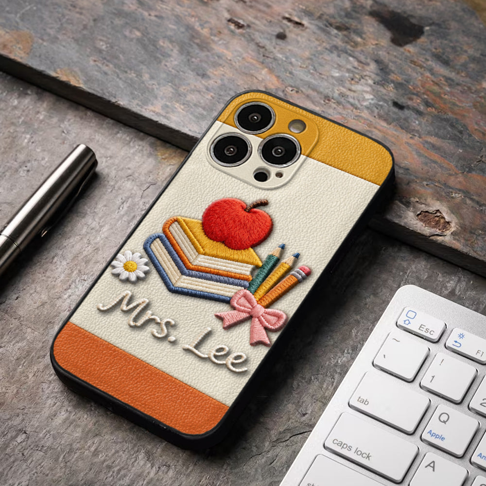 Teacher Gifts - Personalized Teacher 3D Embossed Leather Phone Case