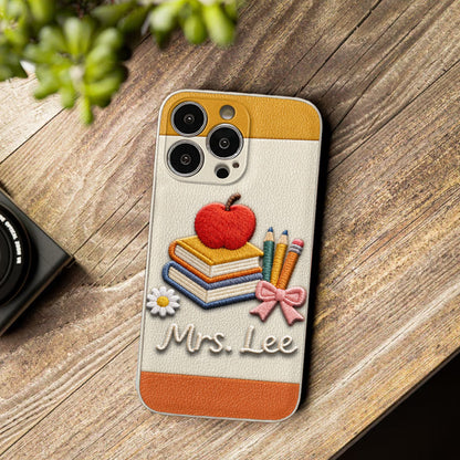Teacher Gifts - Personalized Teacher 3D Embossed Leather Phone Case