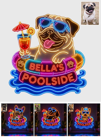 Funny Pet Poolside - Personalized Dog Neon LED Light Sign