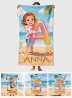 Kid Initial Custom From Any Photo - Personalized Kid Quick-dry Beach Towel/ Bath Towel
