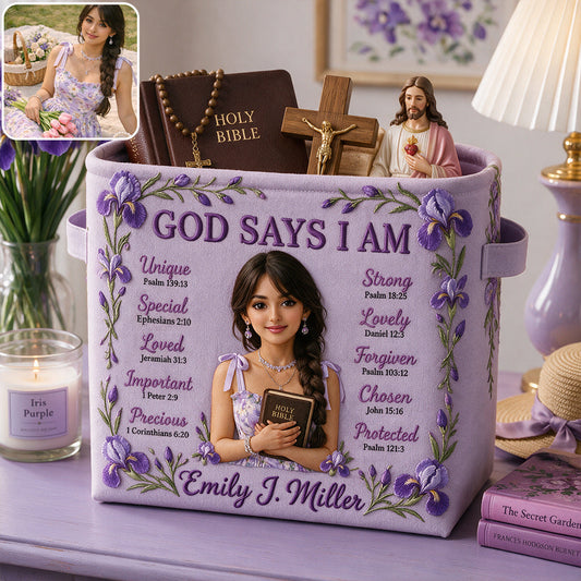 God Says I Am - Personalized Christian Rectangle Storage Basket