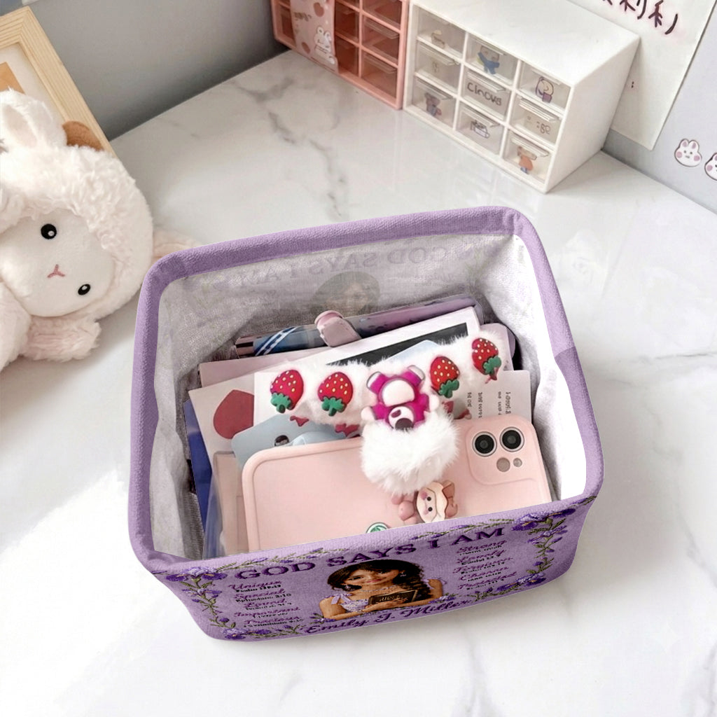 God Says I Am - Personalized Christian Rectangle Storage Basket
