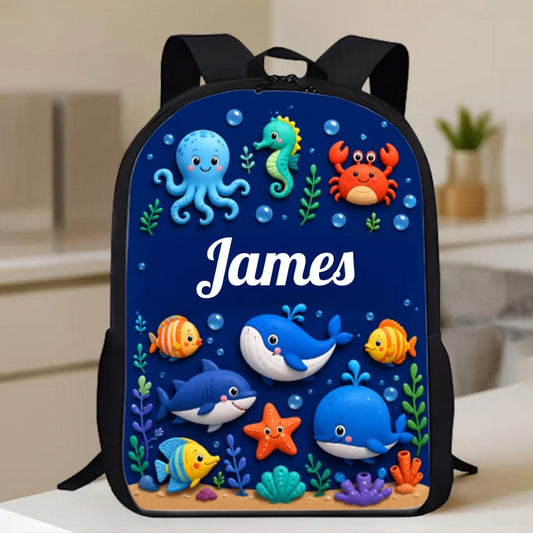 Ocean Life, Back To School Gift - Personalized Kid Changeable Leather Patch Backpack
