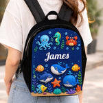 Ocean Life, Back To School Gift - Personalized Kid Changeable Leather Patch Backpack