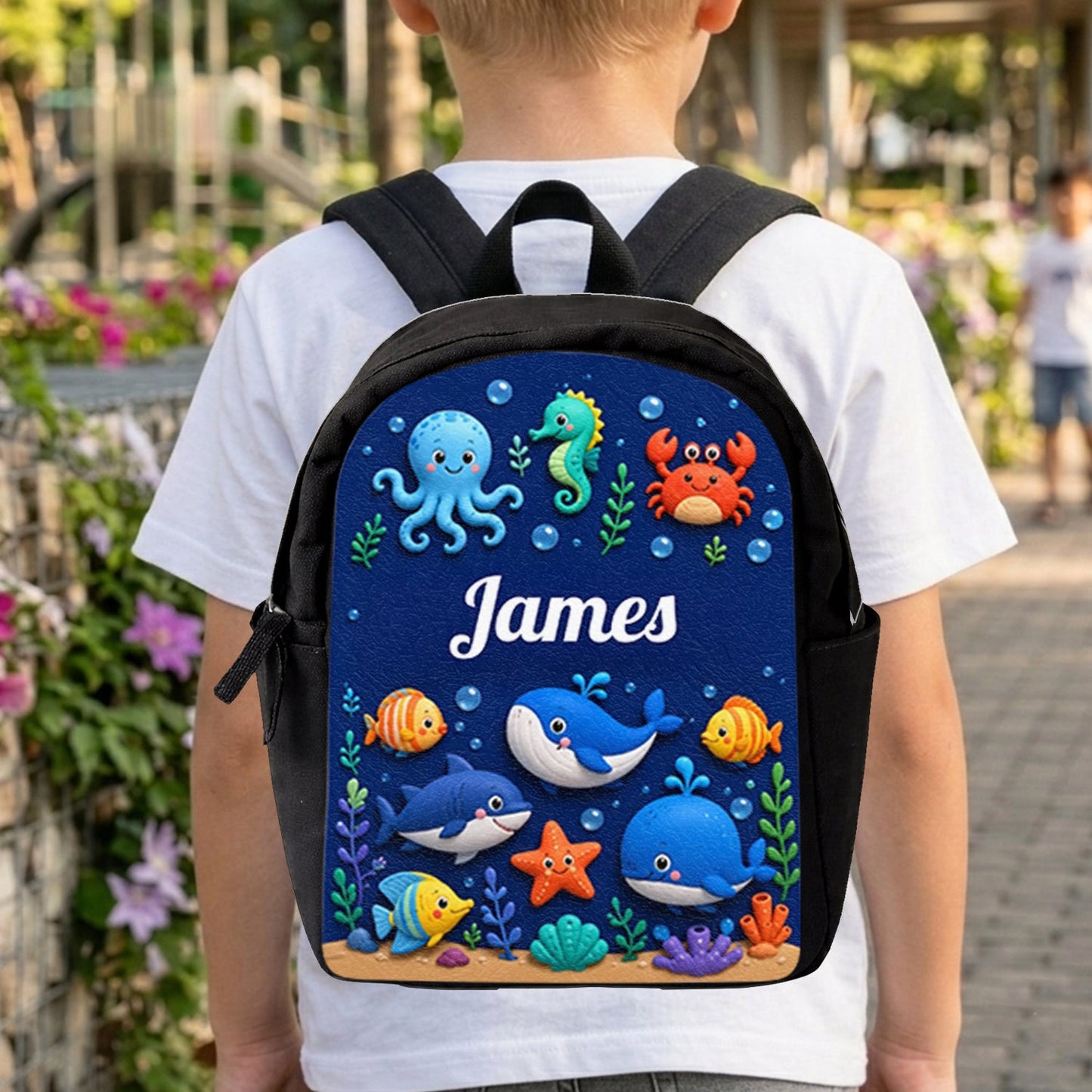 Ocean Life, Back To School Gift - Personalized Kid Changeable Leather Patch Backpack