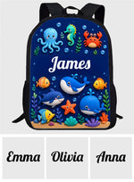 Ocean Life, Back To School Gift - Personalized Kid Changeable Leather Patch Backpack