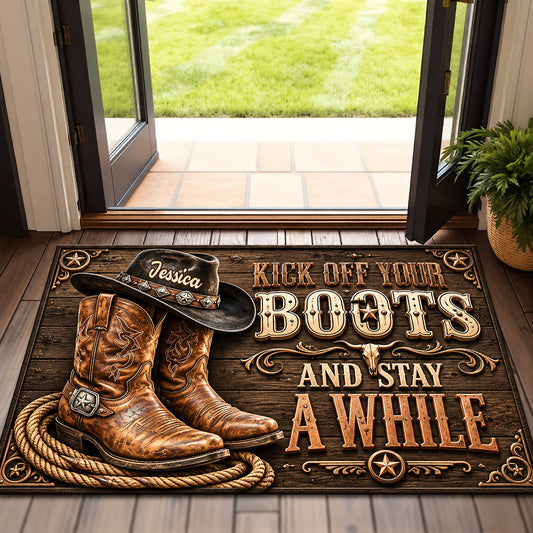 Kick Off Your Boots - Personalized Cowgirl Doormat
