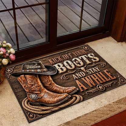 Kick Off Your Boots - Personalized Cowgirl Doormat
