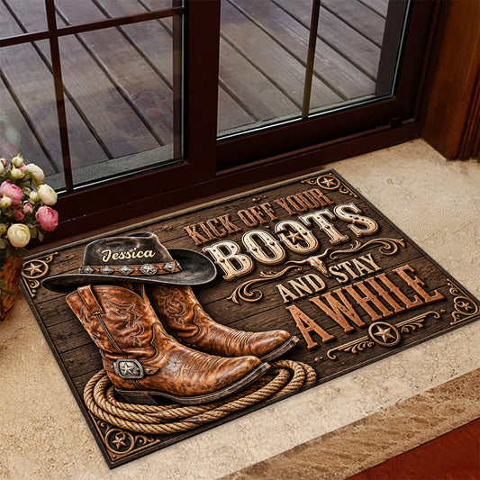 Kick Off Your Boots - Personalized Cowgirl Doormat