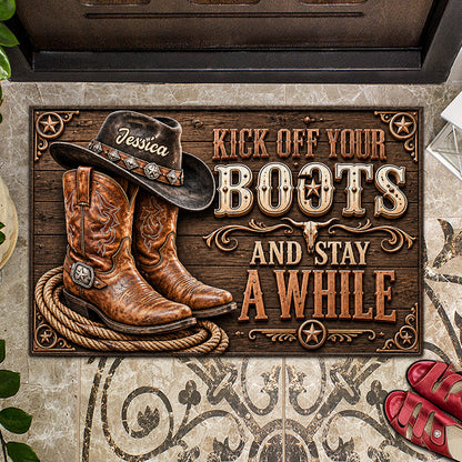 Kick Off Your Boots - Personalized Cowgirl Doormat