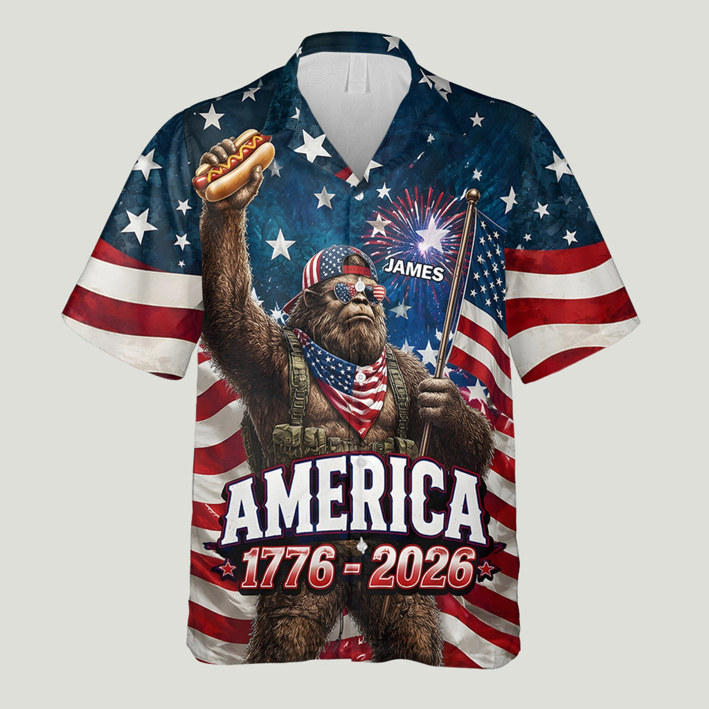 Bigfoot, Hiking/ Camping/ Fishing Lovers Gift, America Sasquatch, 4th Of July - Personalized Camping Hawaiian Shirt