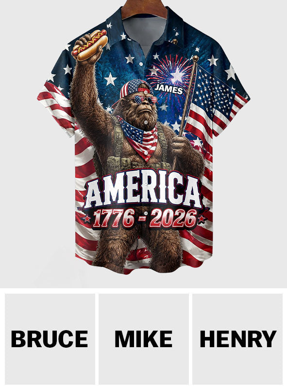 Bigfoot, Hiking/ Camping/ Fishing Lovers Gift, America Sasquatch, 4th Of July - Personalized Camping Hawaiian Shirt