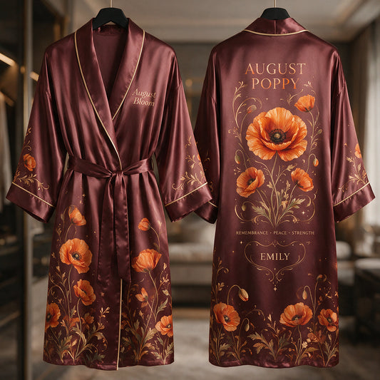Birthmonth Flower Luxury Robe - Personalized Self Love Satin Robe