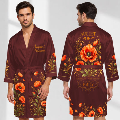 Birthmonth Flower Luxury Robe - Personalized Self Love Satin Robe