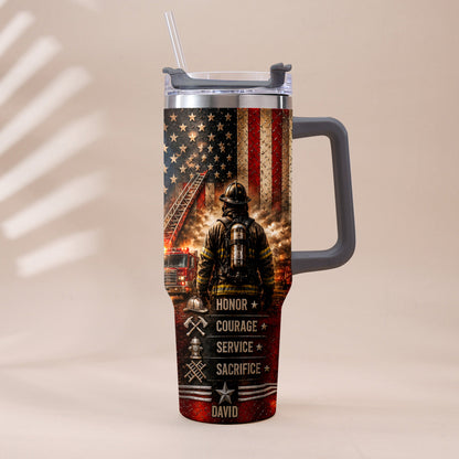 Thank You Firefighters Gift - Personalized Firefighter Tumbler With Handle