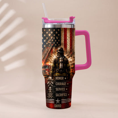 Thank You Firefighters Gift - Personalized Firefighter Tumbler With Handle
