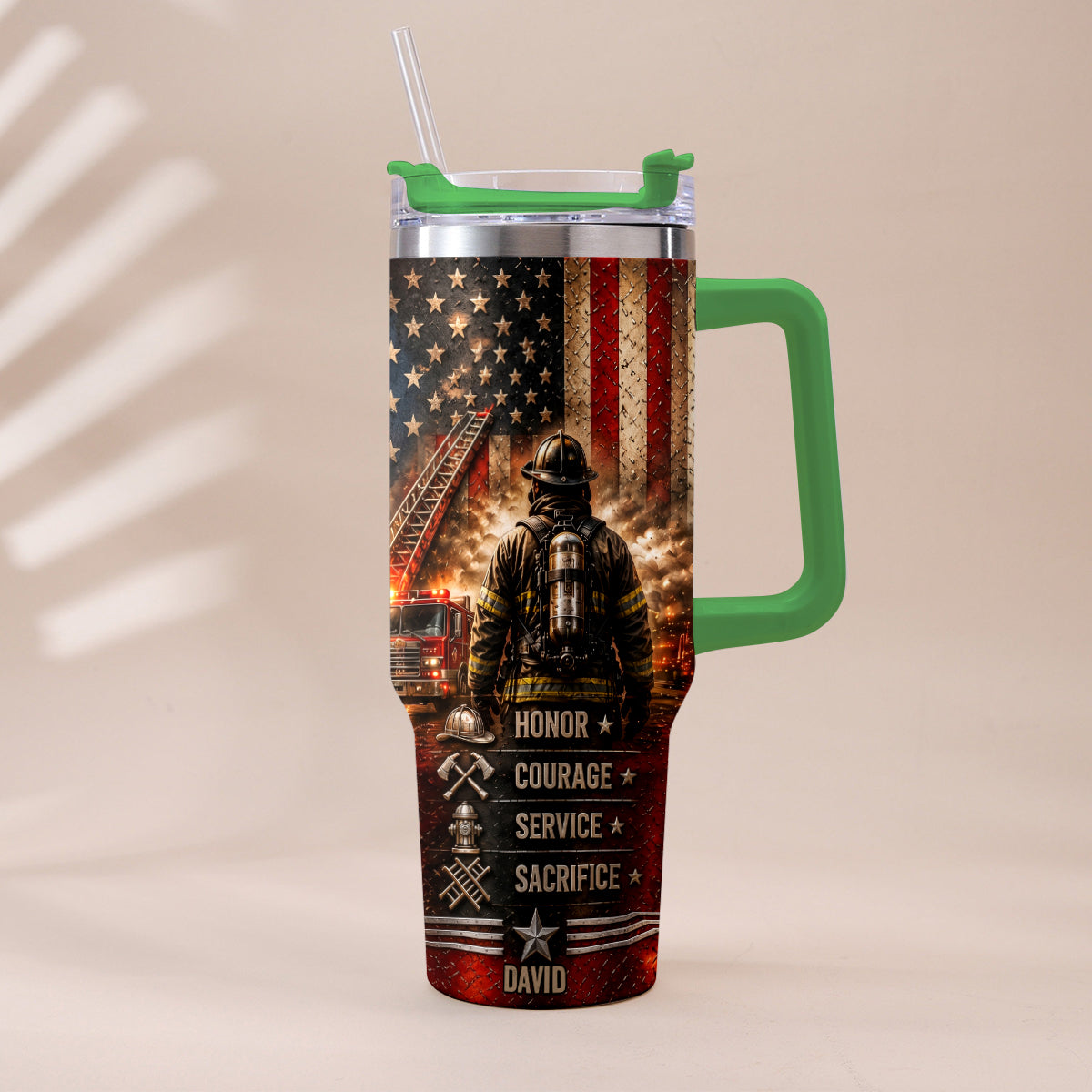 Thank You Firefighters Gift - Personalized Firefighter Tumbler With Handle