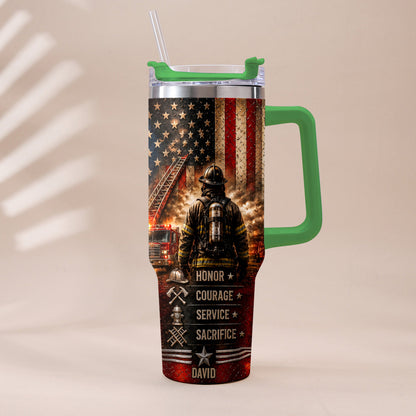 Thank You Firefighters Gift - Personalized Firefighter Tumbler With Handle