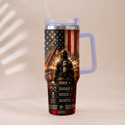 Thank You Firefighters Gift - Personalized Firefighter Tumbler With Handle