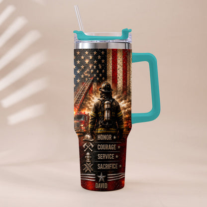 Thank You Firefighters Gift - Personalized Firefighter Tumbler With Handle