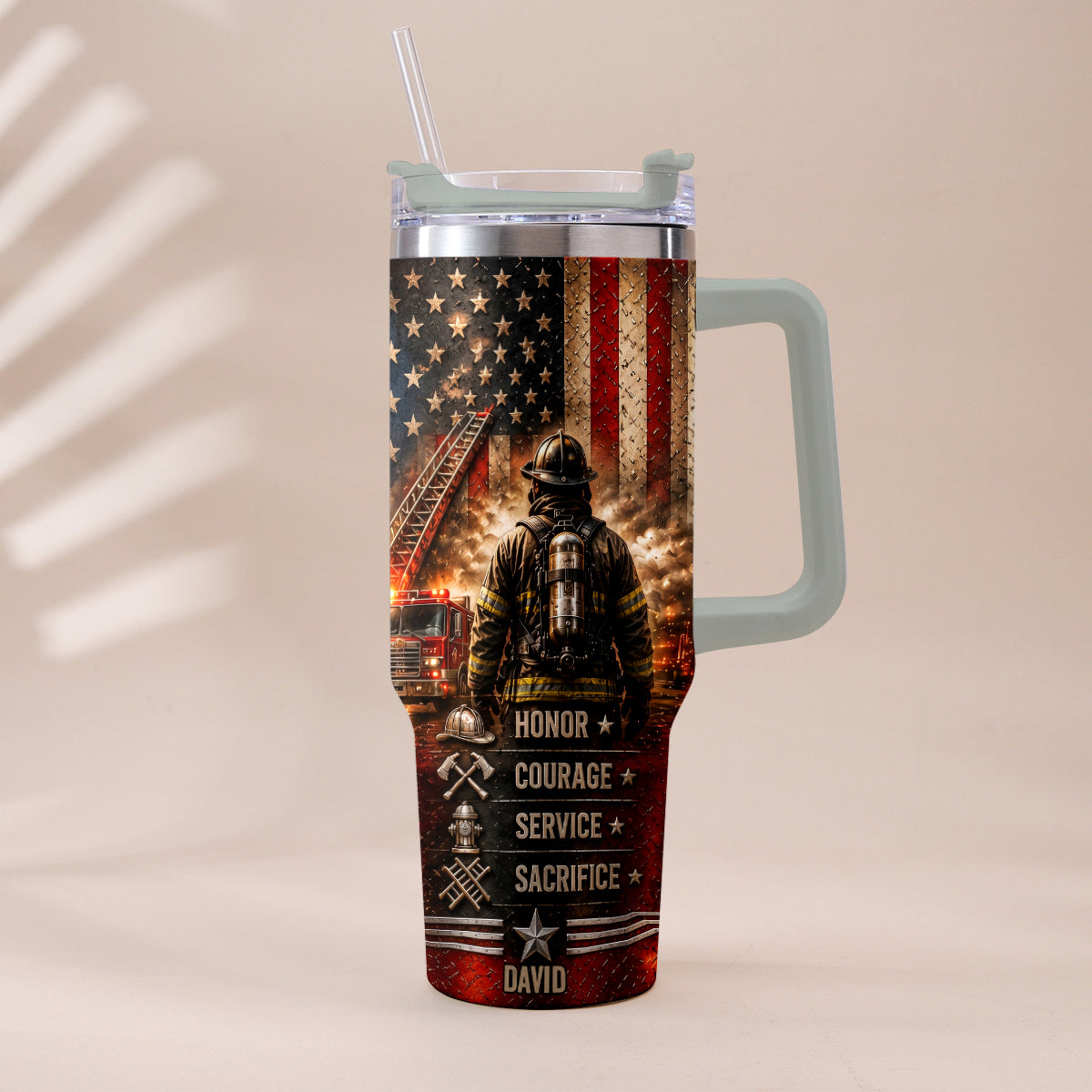 Thank You Firefighters Gift - Personalized Firefighter Tumbler With Handle