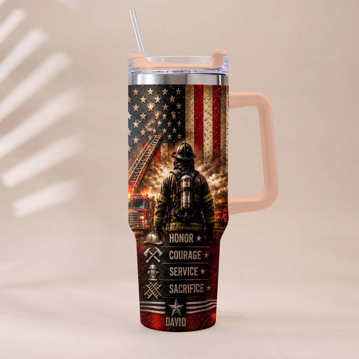 Thank You Firefighters Gift - Personalized Firefighter Tumbler With Handle