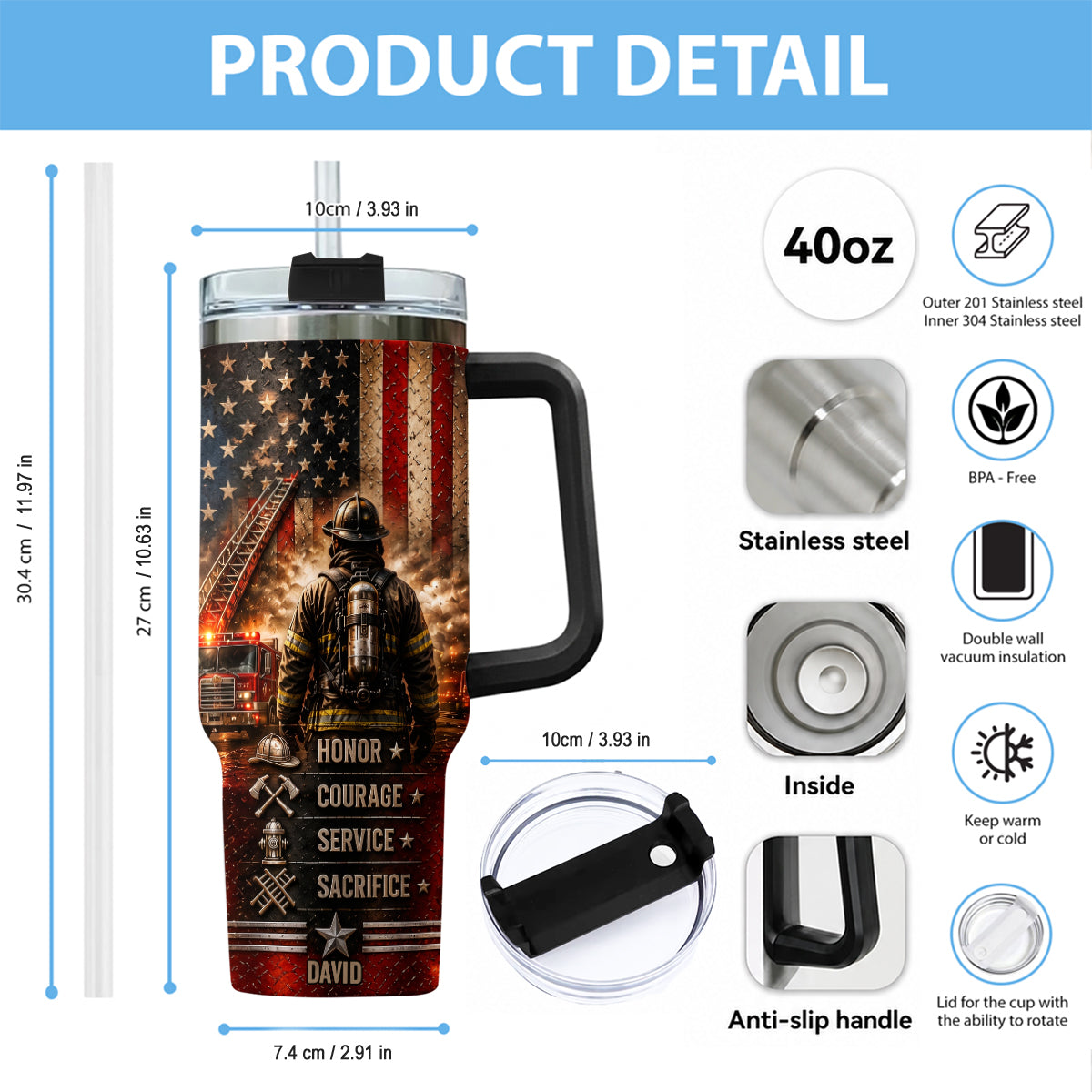 Thank You Firefighters Gift - Personalized Firefighter Tumbler With Handle