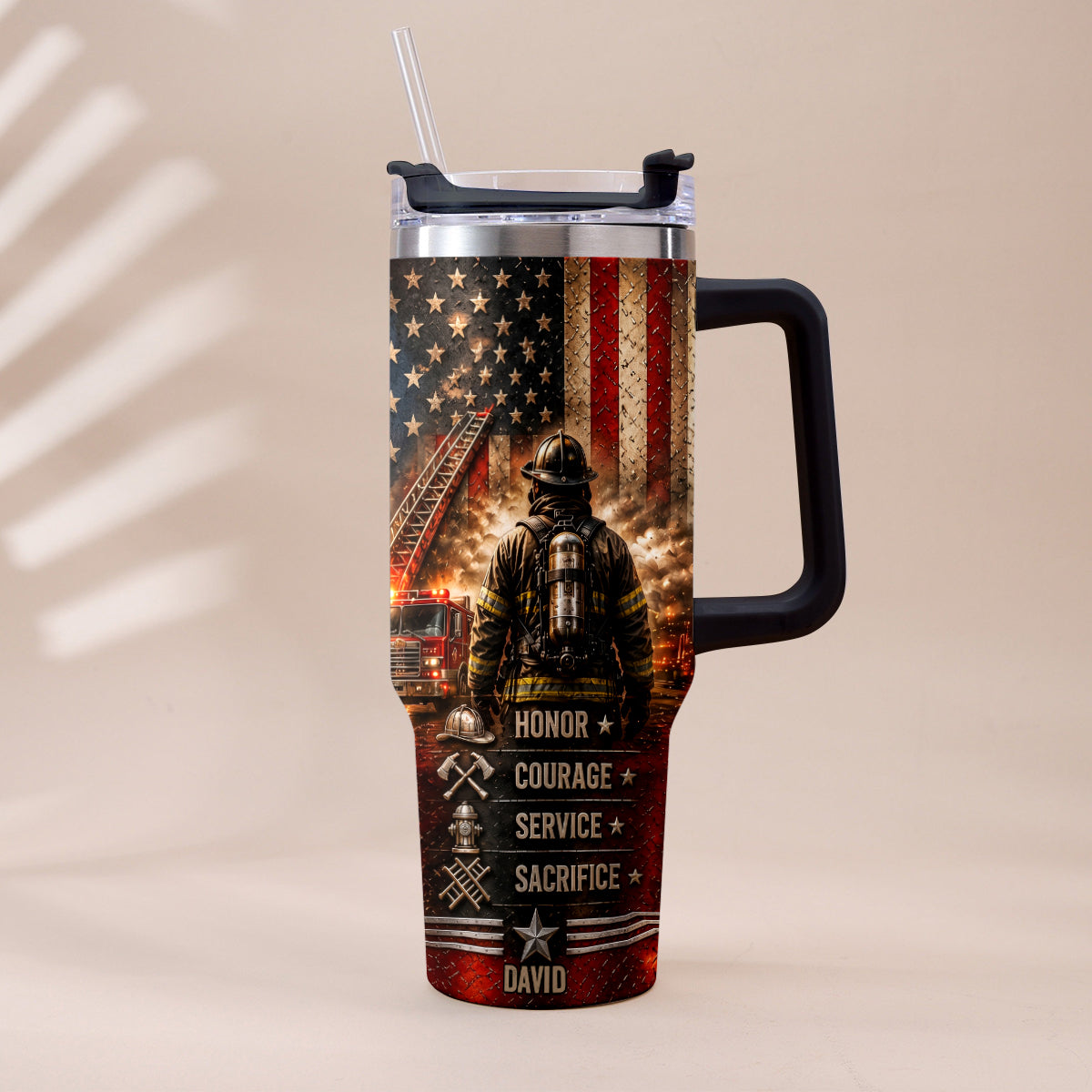 Thank You Firefighters Gift - Personalized Firefighter Tumbler With Handle