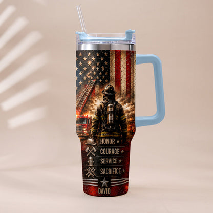 Thank You Firefighters Gift - Personalized Firefighter Tumbler With Handle