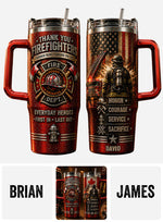 Thank You Firefighters Gift - Personalized Firefighter Tumbler With Handle