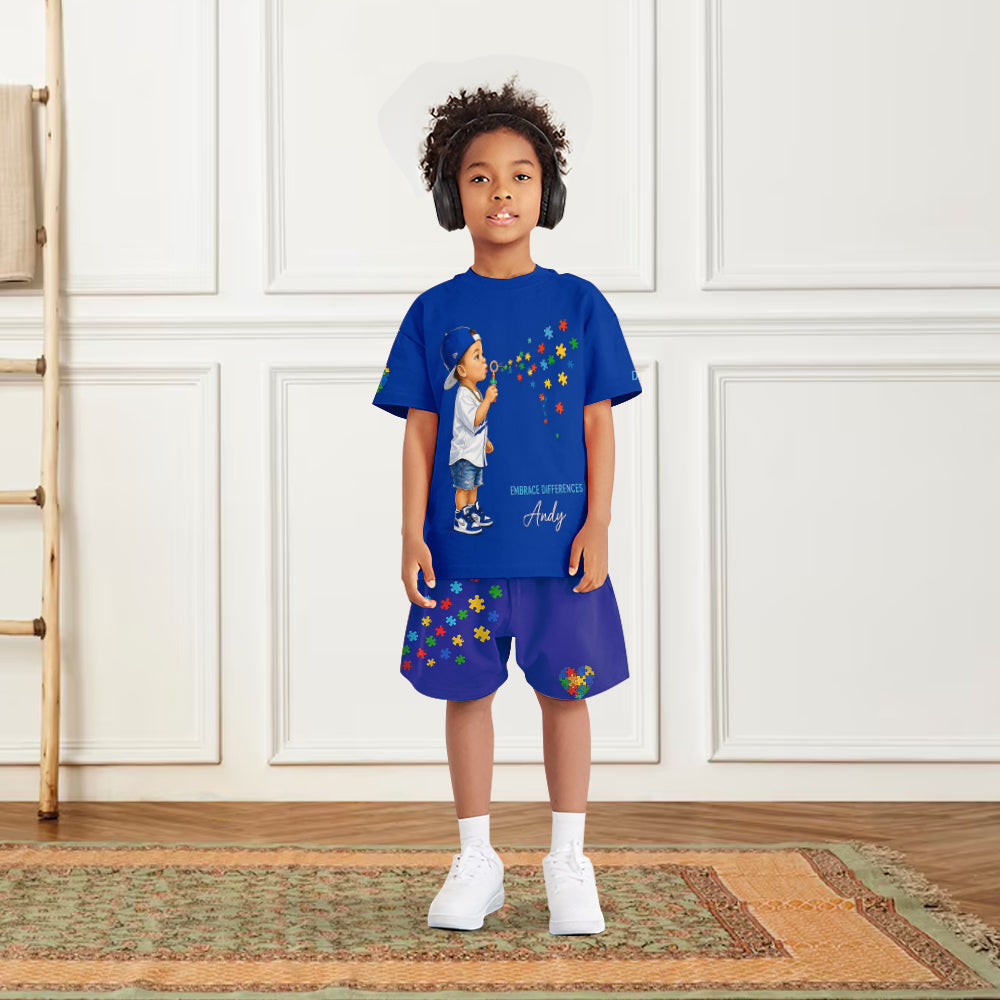 Embrace Differences - Personalized Autism Awareness Kid T-shirt & Shorts