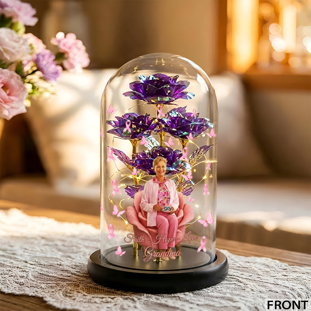Faith Hope Love - Personalized Breast Cancer Awareness Glowing Roses Glass Dome