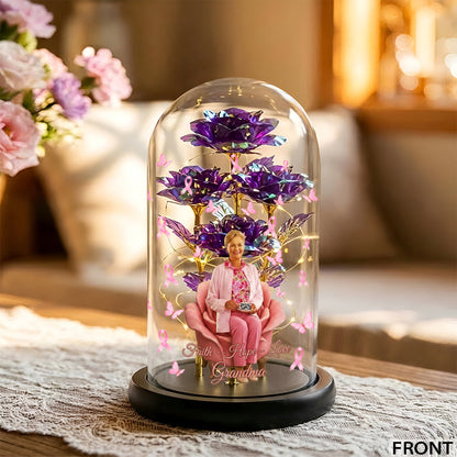 Faith Hope Love - Personalized Breast Cancer Awareness Glowing Roses Glass Dome