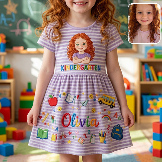 School Days, Sweet Smiles - Personalized Kid Kid Ruffle Sleeve Dress