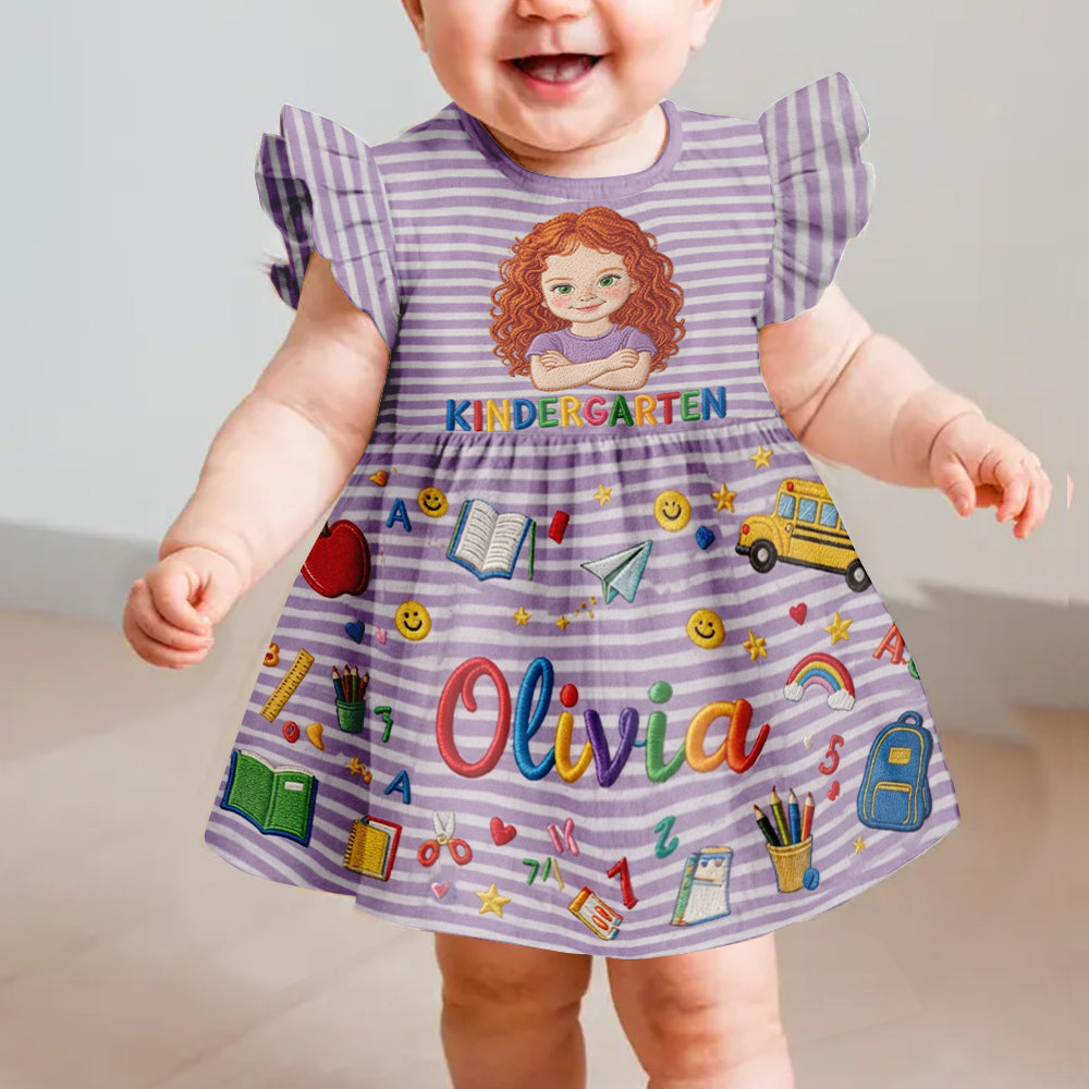 School Days, Sweet Smiles - Personalized Kid Kid Ruffle Sleeve Dress