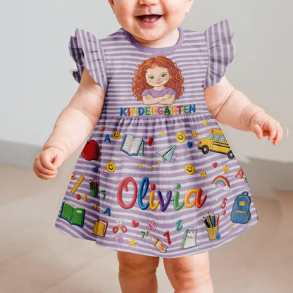 School Days, Sweet Smiles - Personalized Kid Kid Ruffle Sleeve Dress