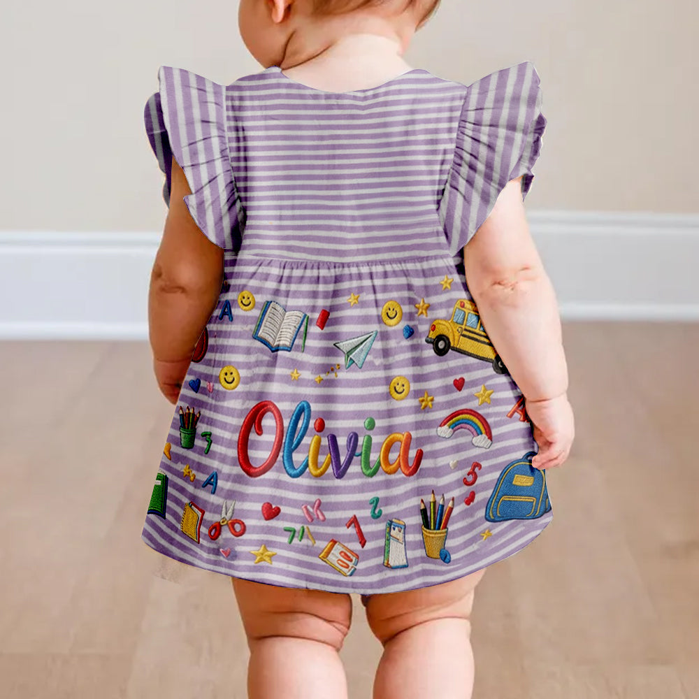 School Days, Sweet Smiles - Personalized Kid Kid Ruffle Sleeve Dress