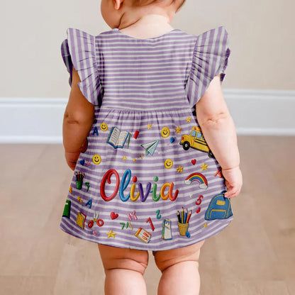 School Days, Sweet Smiles - Personalized Kid Kid Ruffle Sleeve Dress