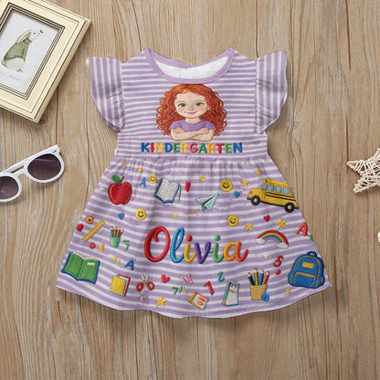 School Days, Sweet Smiles - Personalized Kid Kid Ruffle Sleeve Dress