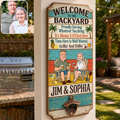 Welcome To Our Patio - Personalized Couple Wall Bottle Opener