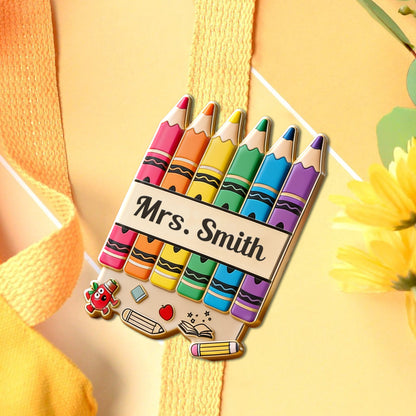 Pencil Crayon Teacher Lapel Pin - Personalized Teacher Pin